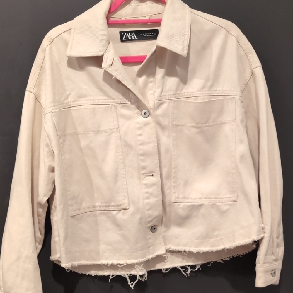 100% Cotton Cream Jean Jacket - Size M